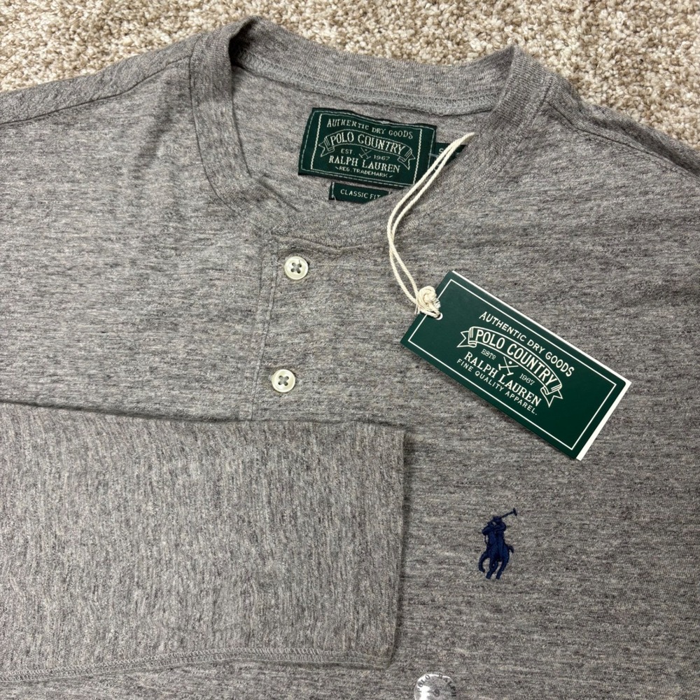 NEW Polo Country Ralph Lauren Mens Small Slub Jersey Henley Shirt Classic Gray